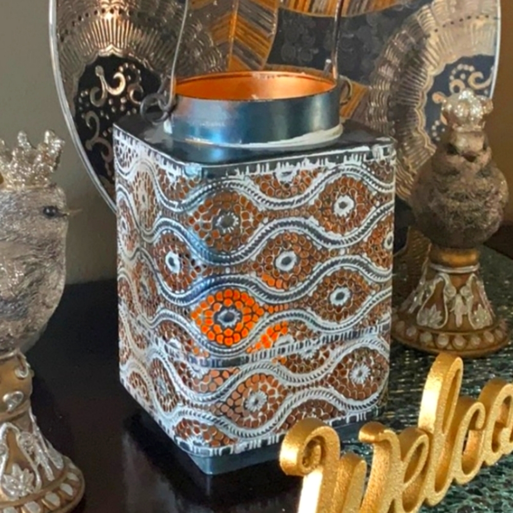 BoHo Distressed Metal Lantern Moroccan Flair